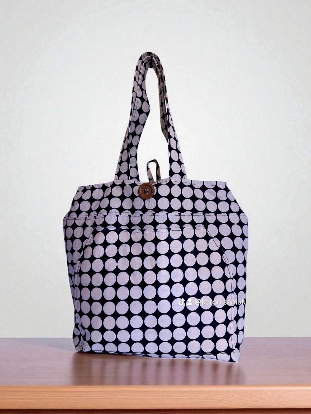 Black & White Polka Dot Tote Bag with Button Closure